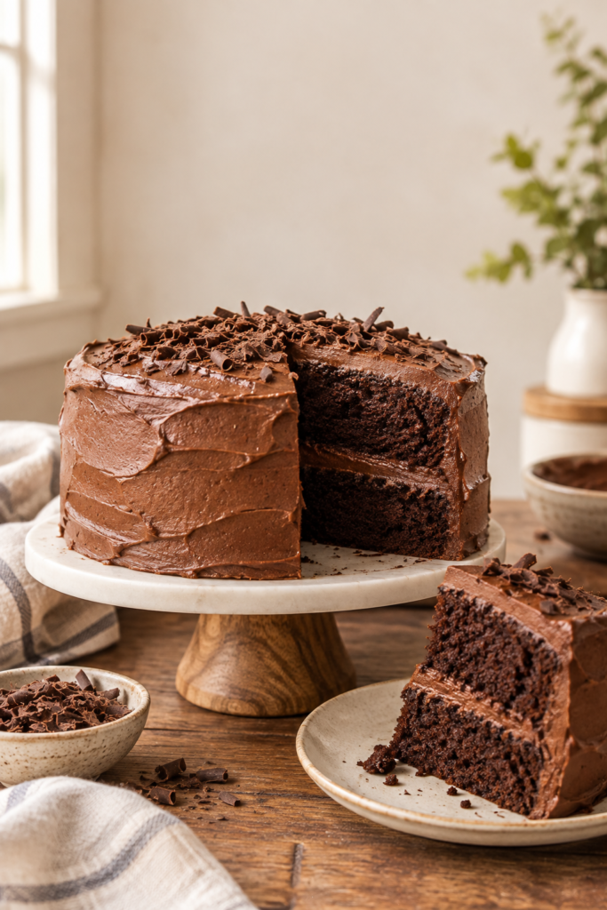 The Best Vegan Chocolate Cake Recipe with rich chocolate layers and smooth vegan frosting.